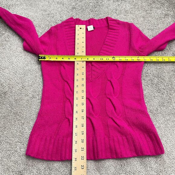 J. Crew Wool Cashmere Cable Knit Sweater Womens Small Hot Pink V-Neck Pullover - Picture 5 of 14